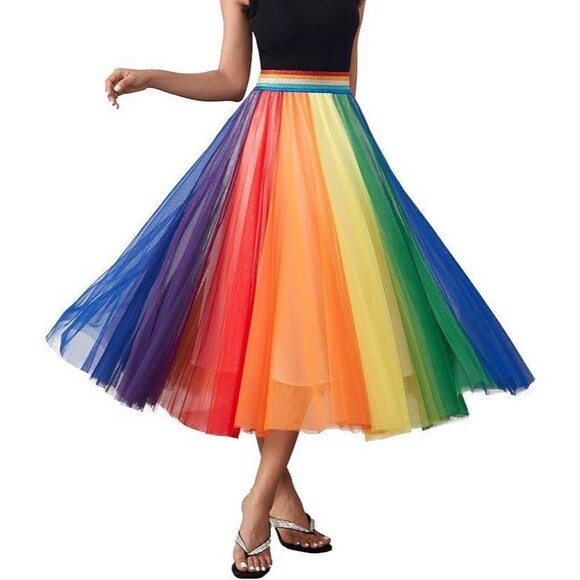 Unknown Dresses & Skirts - Rainbow Tulle Midi Skirt Price Halloweeen Dopamine Cosplay Clowncore, Small